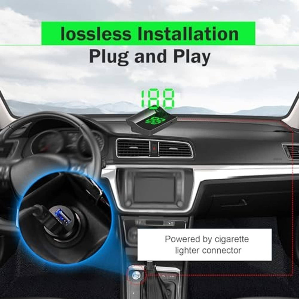 Car HUD GPS speedometer plug-and-play setup with green 168 digits