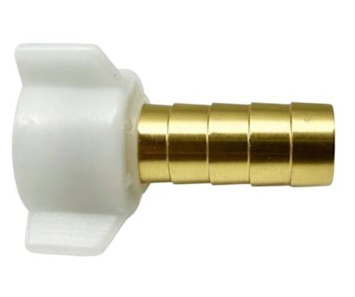 Brass 1/2 NPT swivel nut adaptor connector, white plastic head, straight view