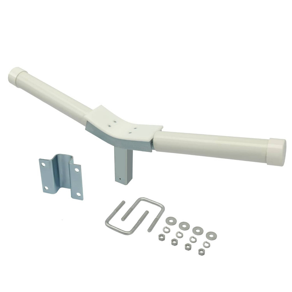 Boat trailer centering guide kit with white PVC Y guide, zinc brackets, U-clip and nuts