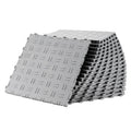 Silver interlocking garage floor tiles with raised tread pattern, stack view