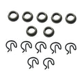Manual transmission shifter bushing set with steel rings and U-shaped spring clips