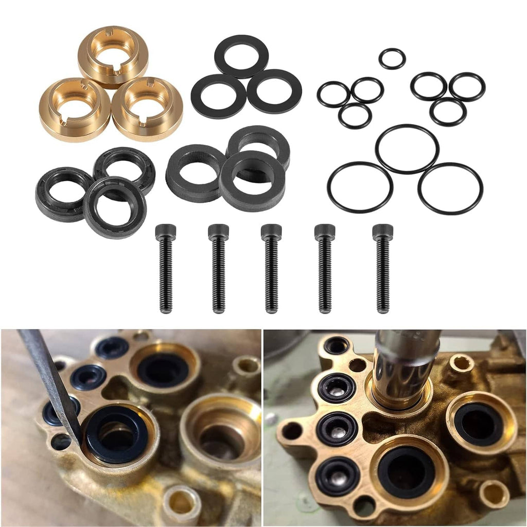 Seal kit set with brass rings, black O-rings, and metal screws