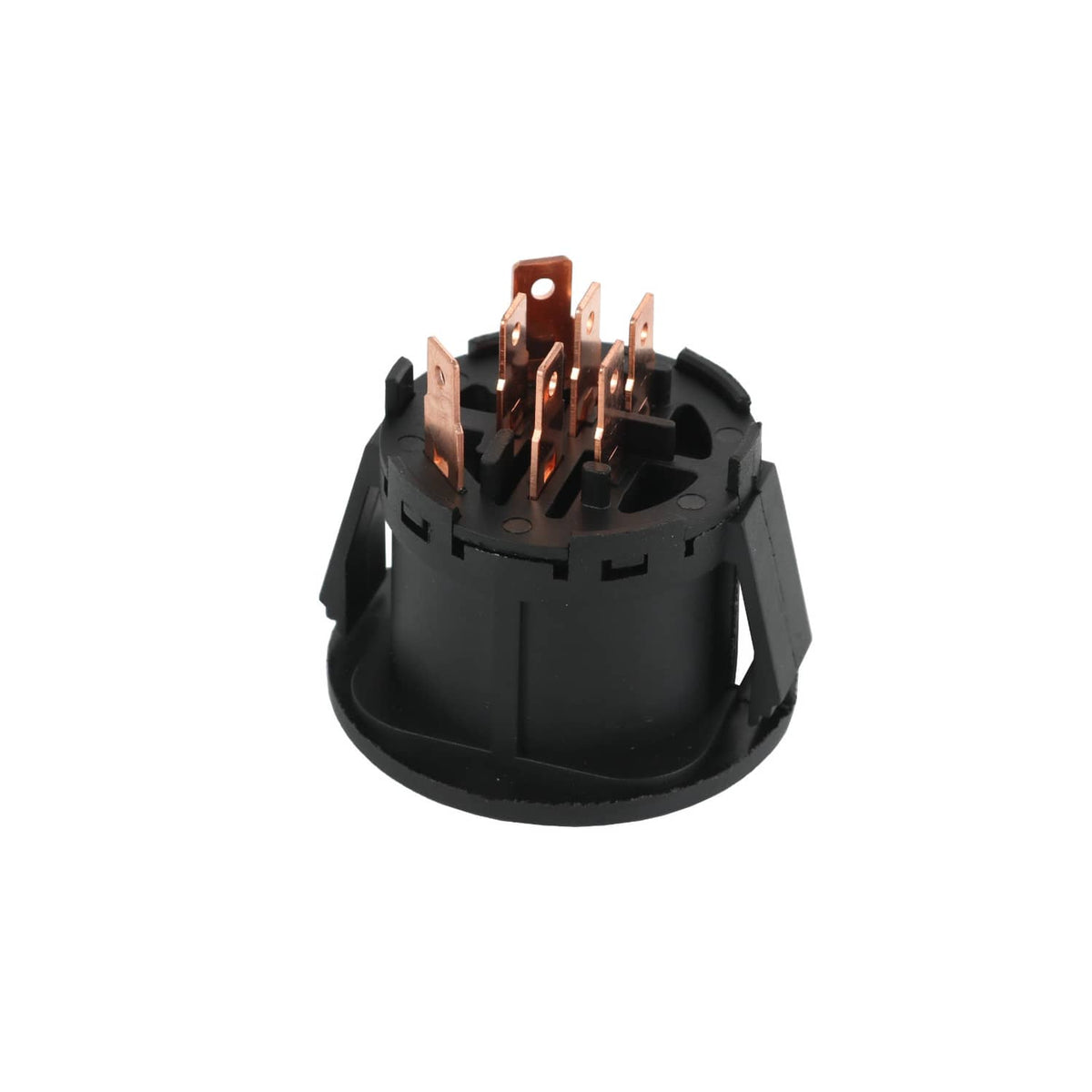 Ignition starter switch base with multiple copper contacts and black plastic housing