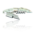 Light pearl and stainless wine corkscrew with spiral opener and hinged lever