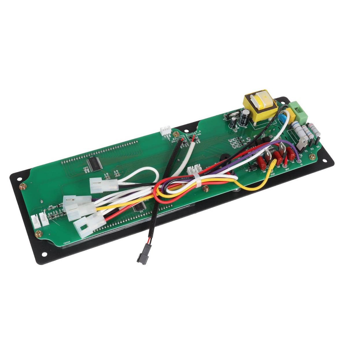Pellet grill control board internal PCB with green circuit, wiring harness, and transformer