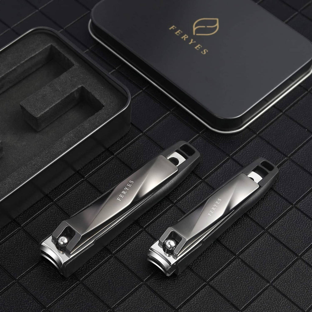 Black nail clipper set of two with silver cutting blades and lever handles