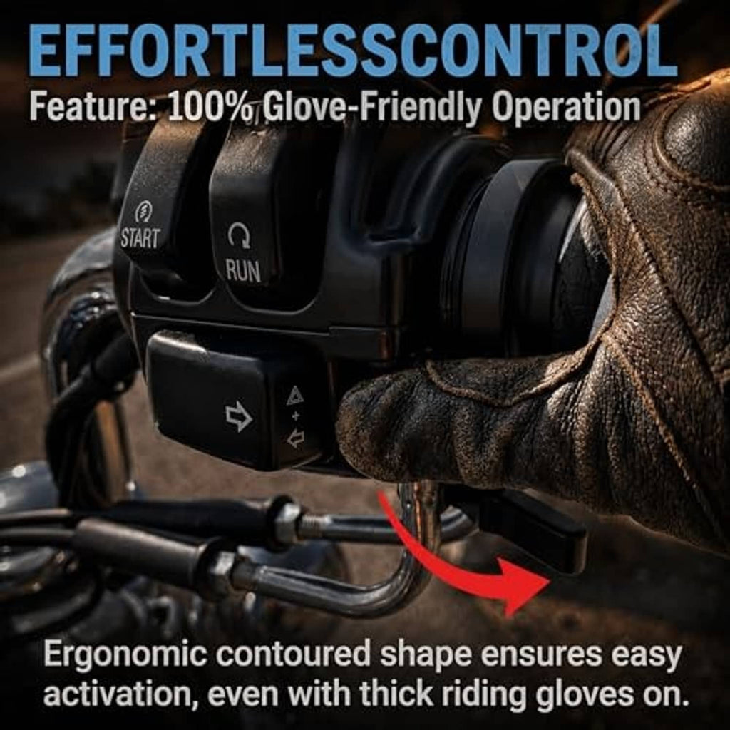 Close-up throttle lock/cruise control lever with black button switch on handlebar