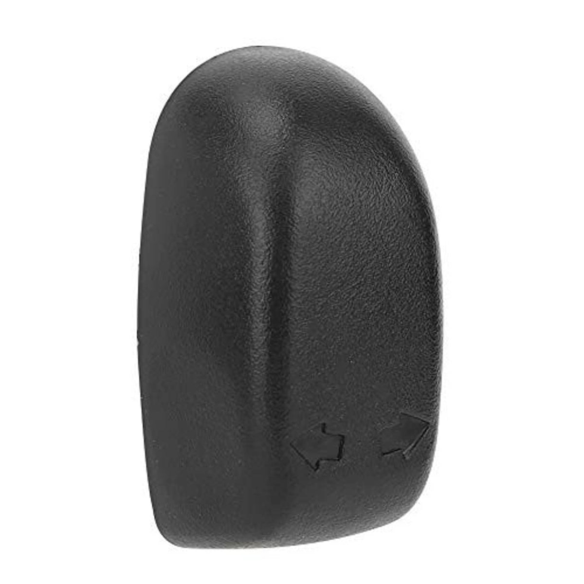 Black seat adjustment switch knob close-up with two arrow symbols on textured finish
