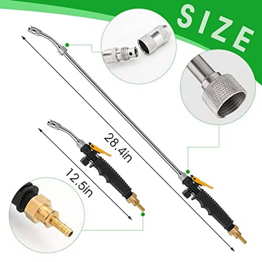Universal sprayer wand set with long reach wand, nozzle tip, and brass barb adapter
