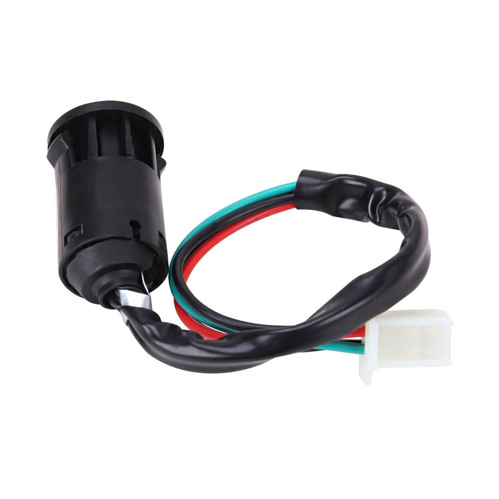 Ignition key switch connector with colored wire harness, black housing and white plug