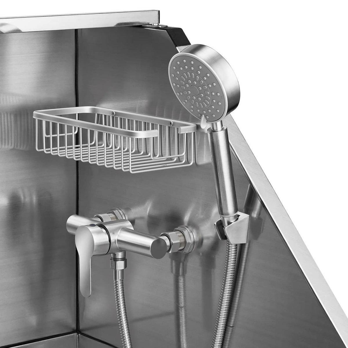Stainless steel shower faucet set with spray head and flexible hoses