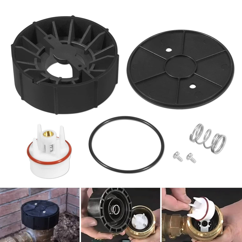 1-inch freeze-resistant retrofit kit parts: black hood, bonnet, o-ring, screws, seal