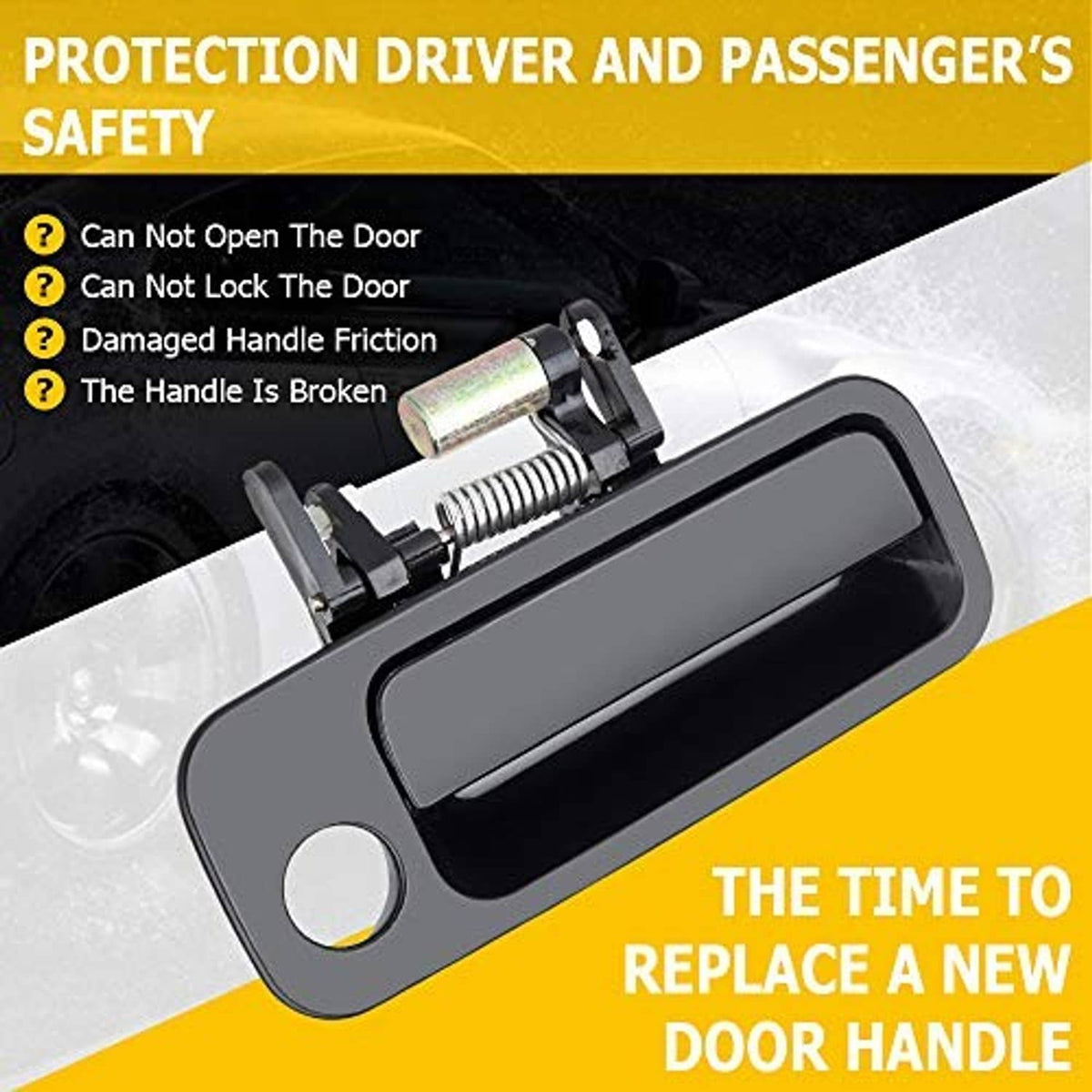 Black door handle with metal spring latch and mounting posts