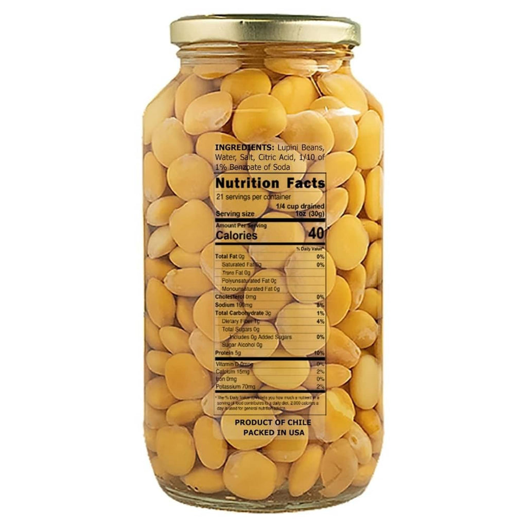 Eastern Feast lupini beans jar back label with nutrition facts and yellow beans