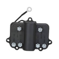 Black ignition CDI unit with mounting bracket, ring terminal wire, and metal bolt terminals.