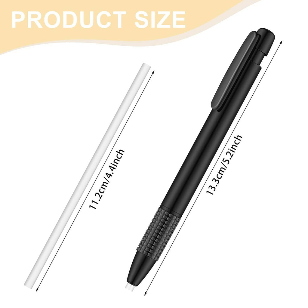 Black retractable eraser mechanical pen shown with capped tip and 3.8 mm lead