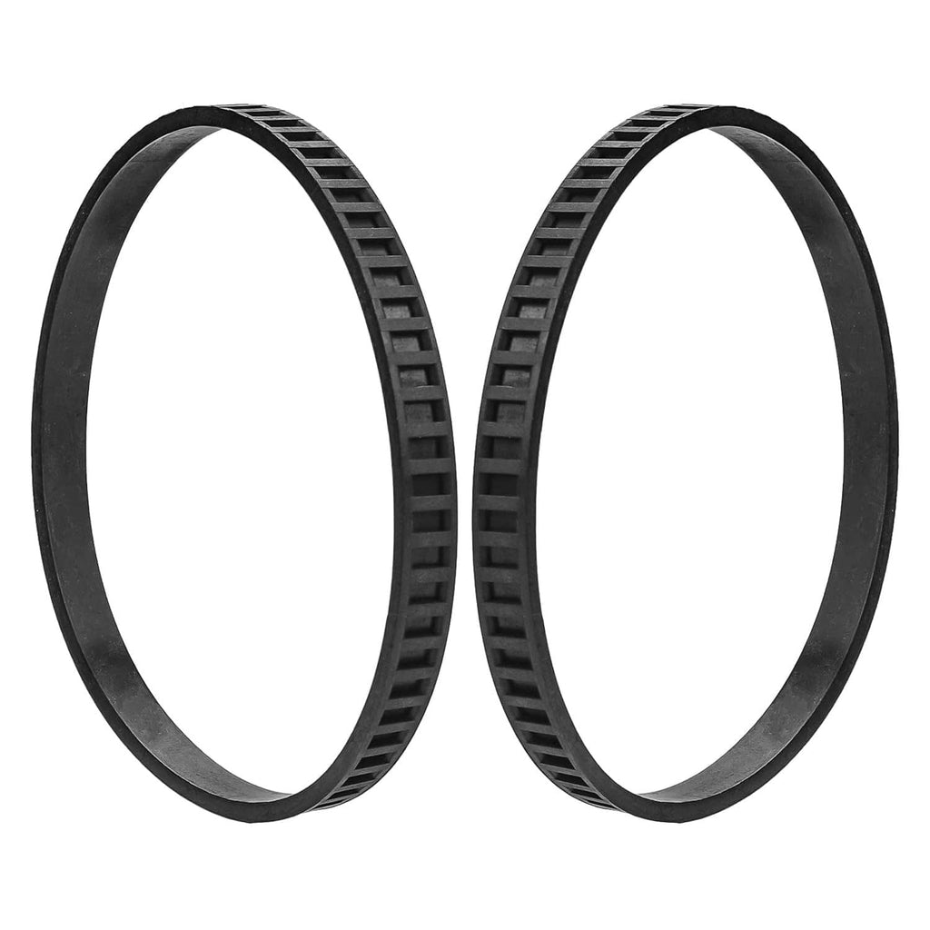 Black rubber bandsaw pulley tires, two loop belts with textured sides and smooth inner edge