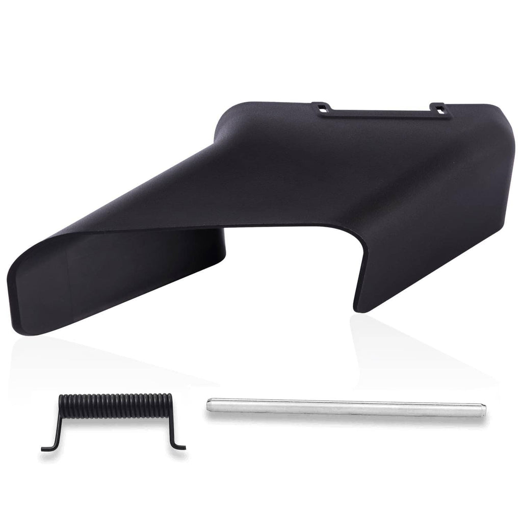 Black side discharge chute kit with mounting spring and metal rod
