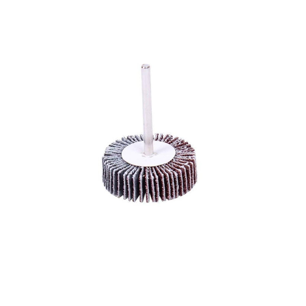 Single round flap sanding wheel with 80-grit abrasive rows and metal post