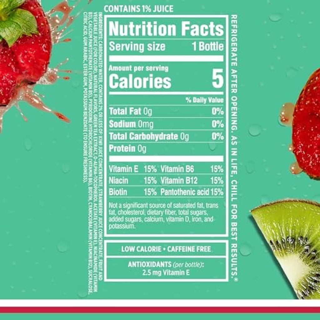 Nutrition Facts panel for Sparkling Ice kiwi strawberry zero sugar drink