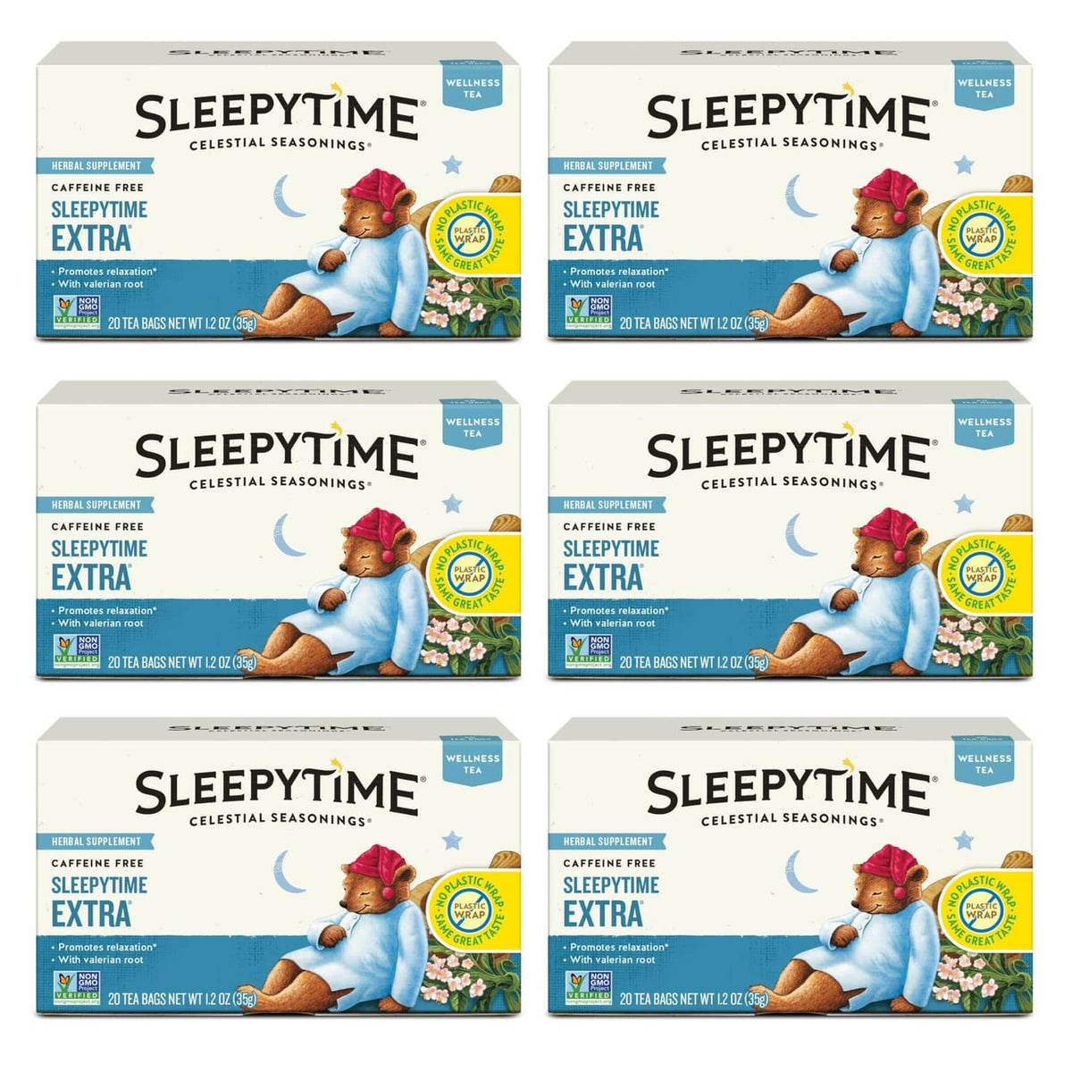 Sleepytime Extra herbal tea boxes, 20 tea bags each, caffeine-free