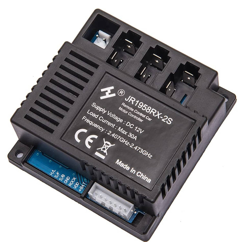 Black DC 12V receiver controller module with wiring terminals and label panel