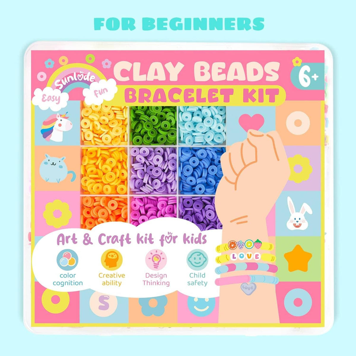 Clay beads bracelet kit for beginners box with multicolor bead assortment