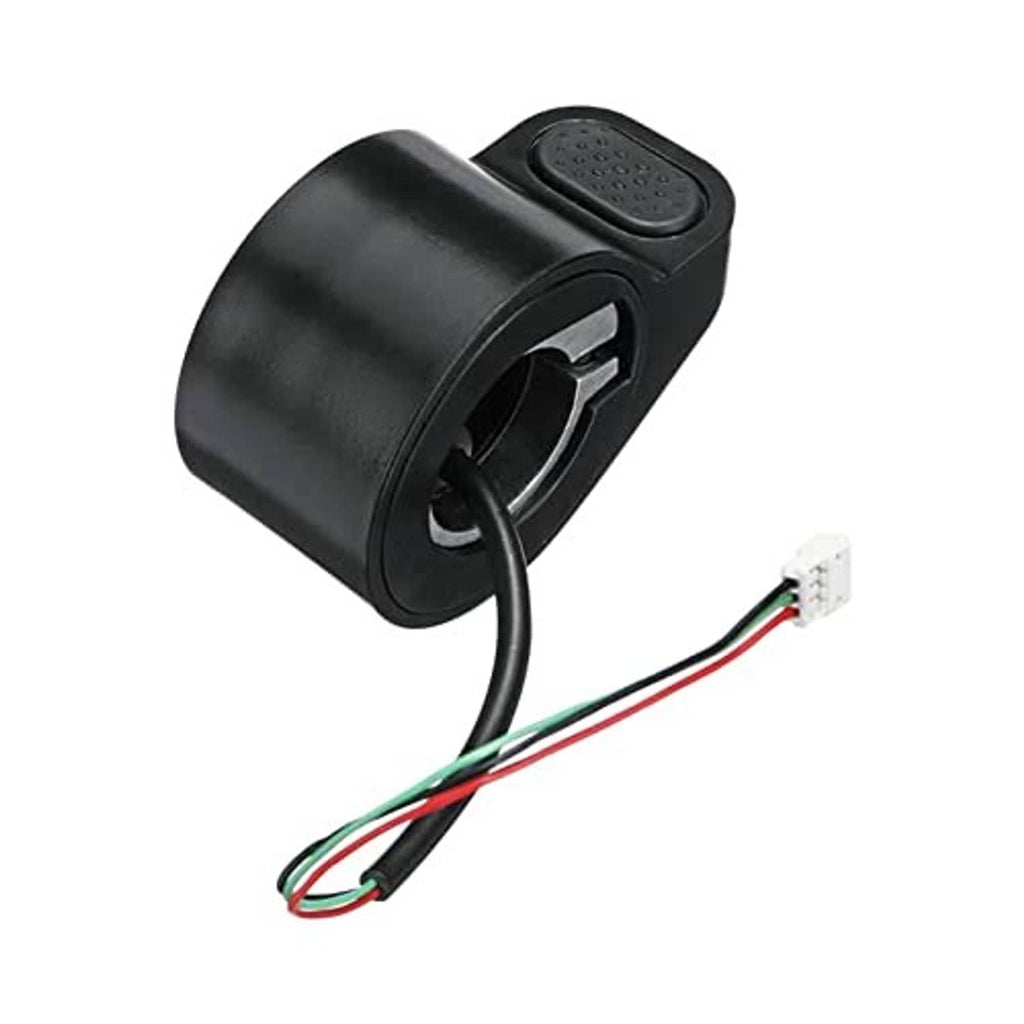 Black thumb throttle connector housing with top rubber pad and multicolor wires