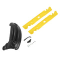 Mulching blade kit with black deflector, two yellow blades, and mounting hardware