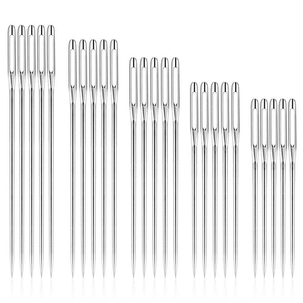 Sewing needles set, large-eye needles, silvery metal, 50-pack with five sizes