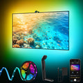 Multicolor LED TV backlight strip with sync controller near flat-screen TV