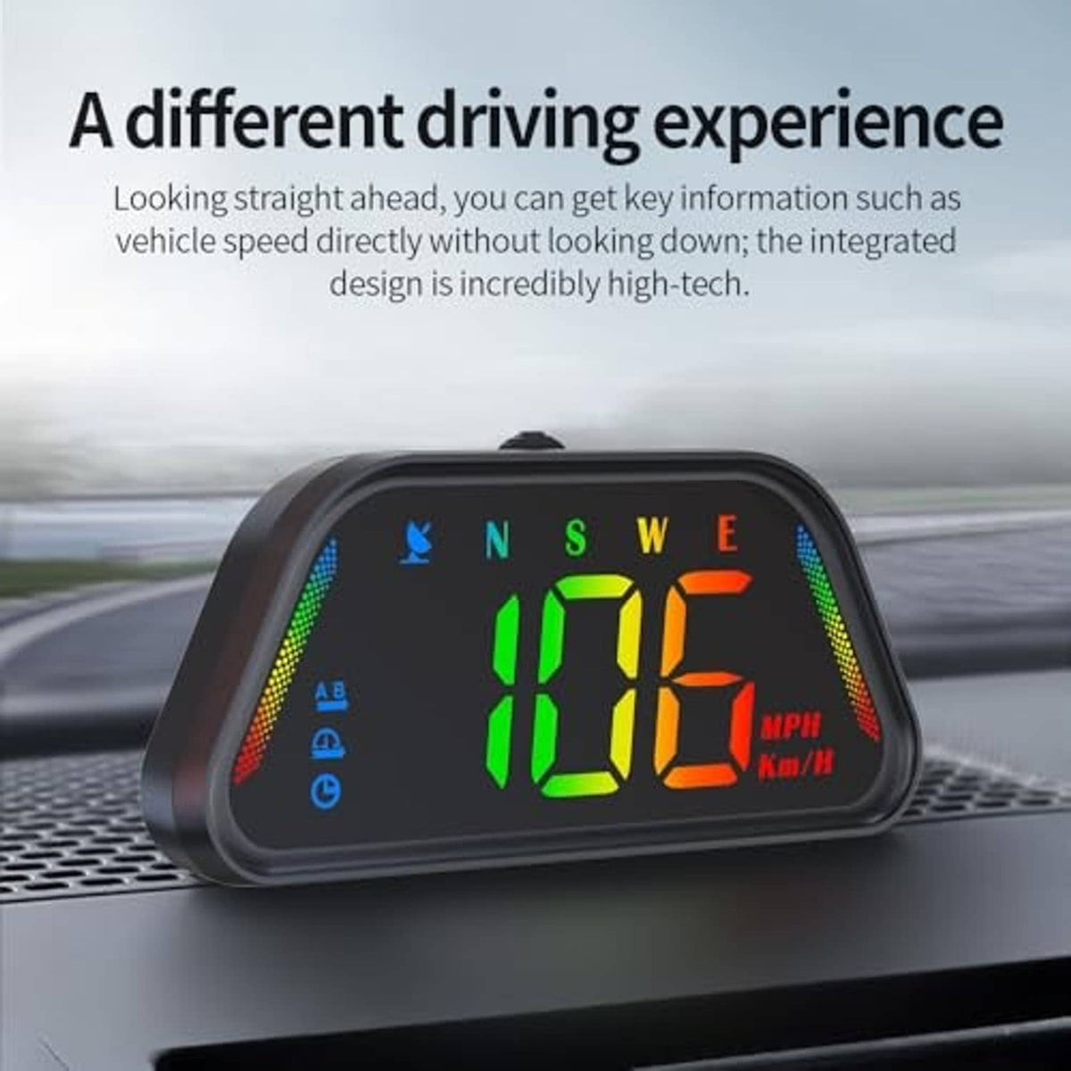 Universal car HUD GPS speedometer on dashboard with green and red speed digits