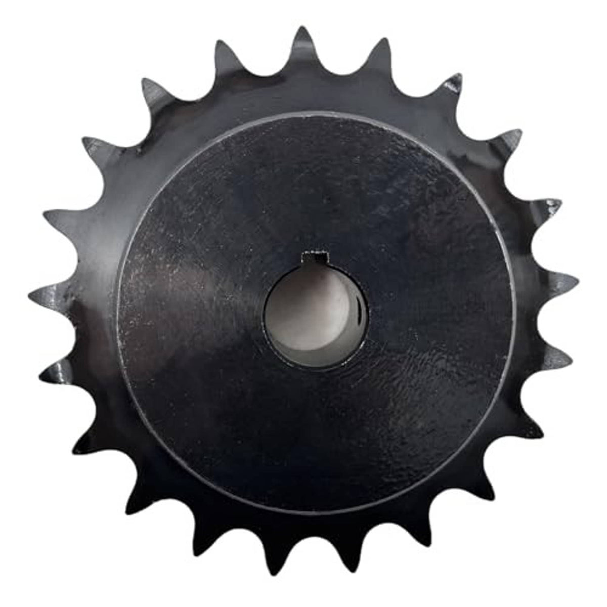 Roller chain sprocket with 21 teeth and central 3/4 in bore, dark hardened finish