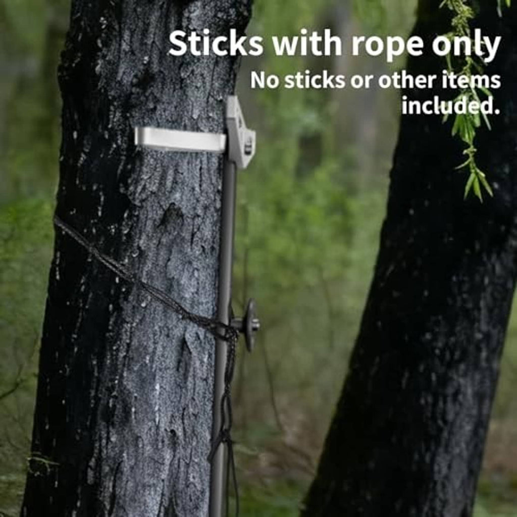 Tree-mounted stabilizer rope strap with daisy-chain loops, no other items shown