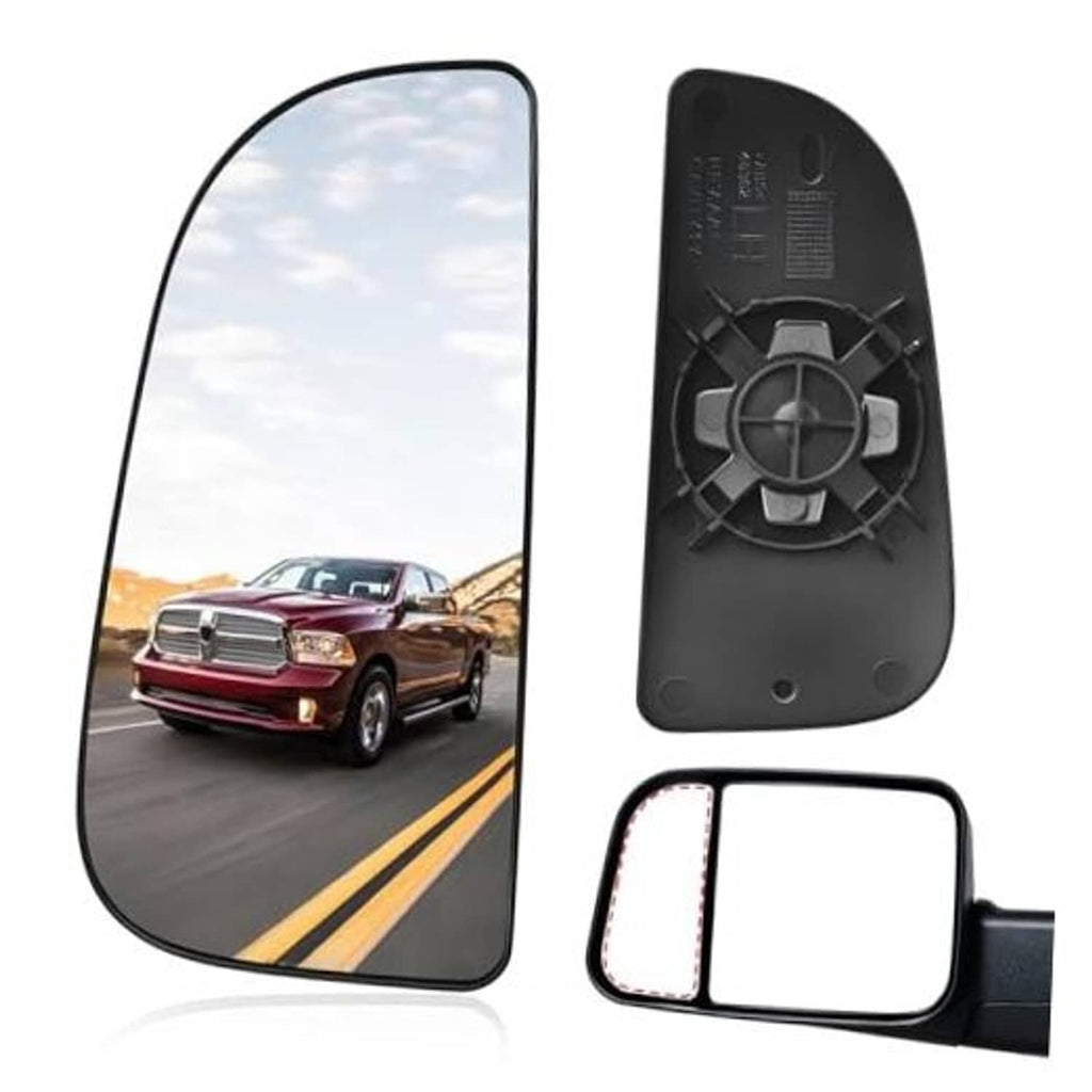Driver-side lower mirror glass with black housing and clear mirror lens