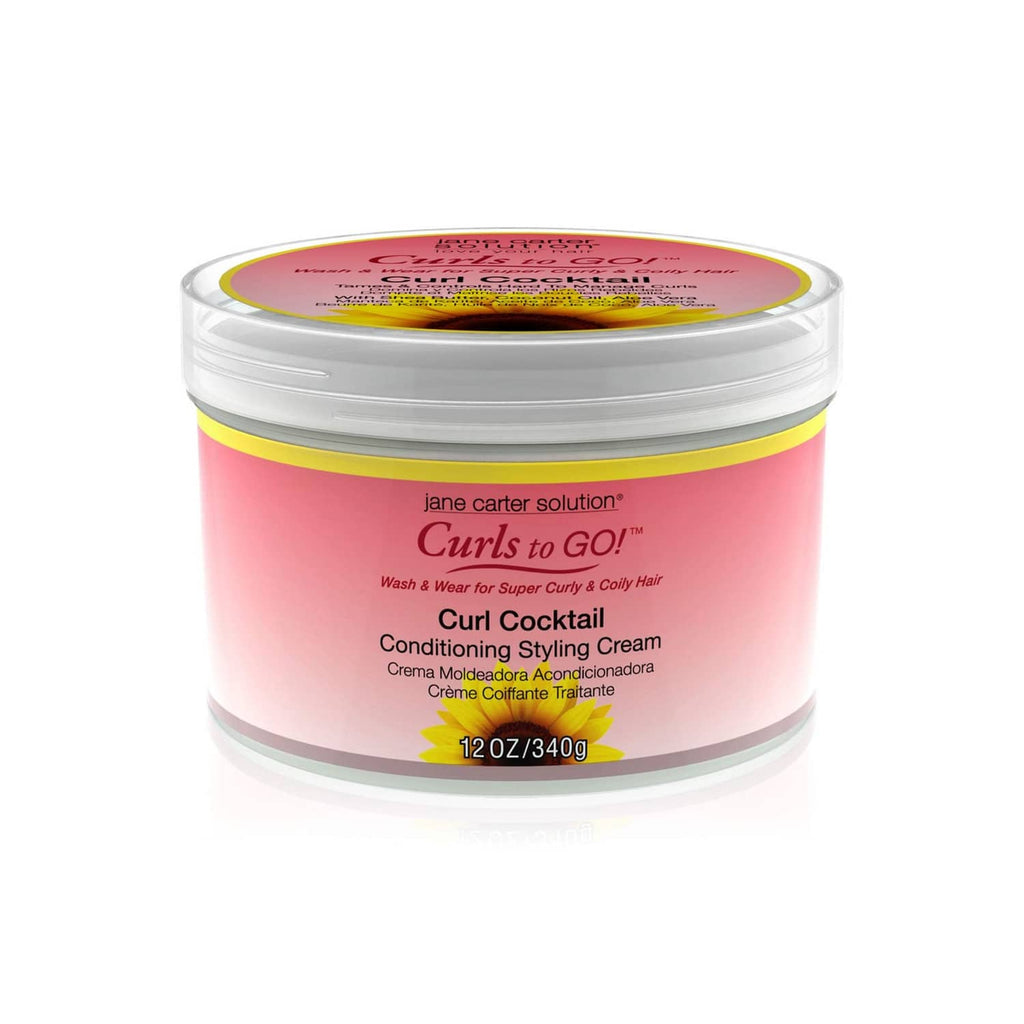 Curl Cocktail conditioning cream jar, 12 oz, pink-and-yellow label