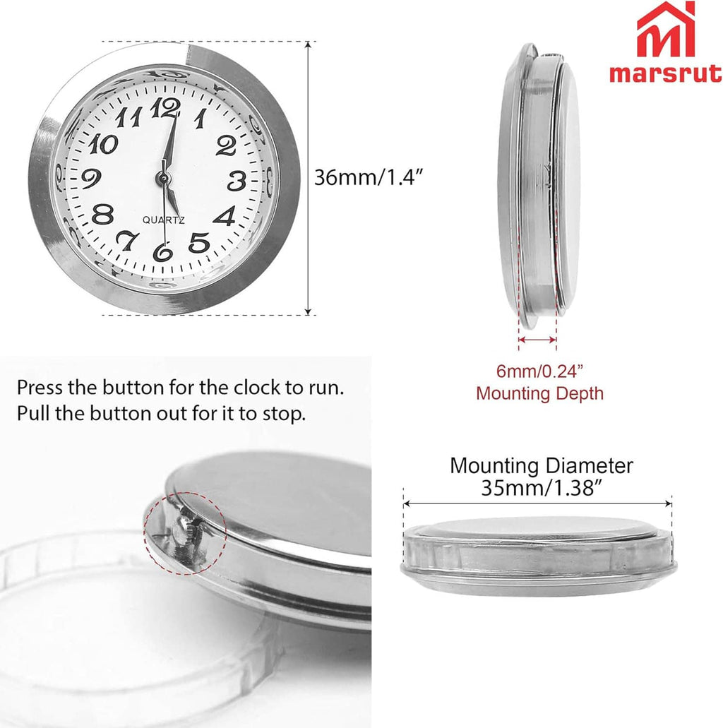 Round clock face insert replacement with silver rim, white dial, side profile view