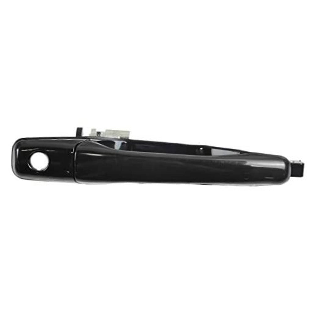Black exterior front passenger door handle with keyhole cutout and mounting hardware