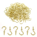 Gold mini ceiling screw hooks, curved cup hooks with pointed screw threads, bulk set