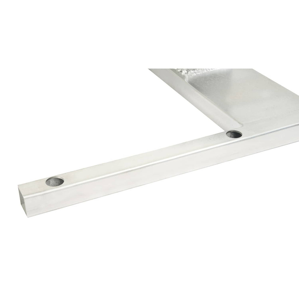 Aluminum spare tire carrier bar with round mounting holes and welded center support