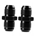Black 10AN male flare straight fuel hose coupler union with hex body and threads (2-pack).