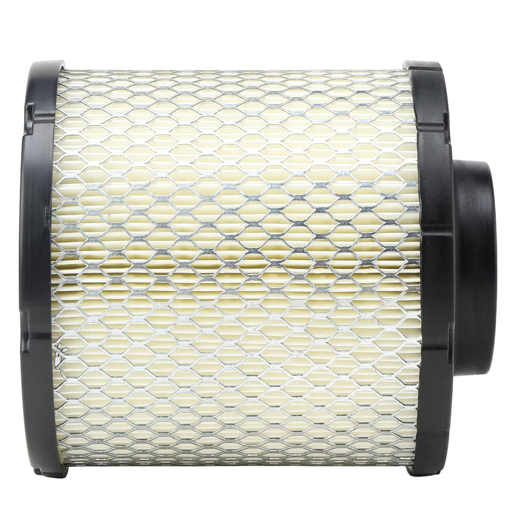 Side profile of cylindrical air filter with white pleated media and black outer ring