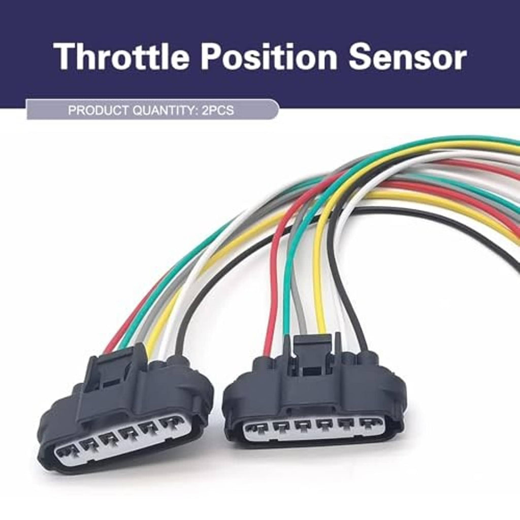 Two black 6-pin throttle position sensor connector harnesses with colored cable leads