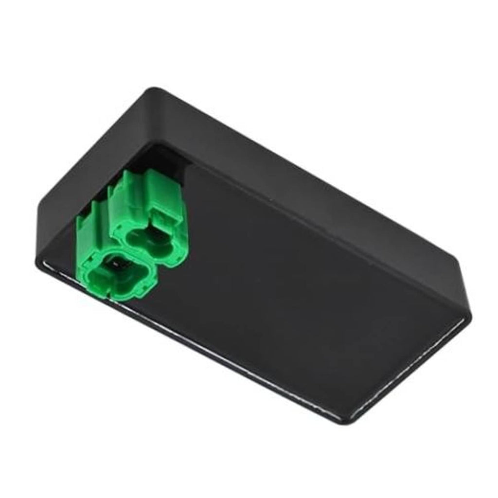Black CDI module box with green multi-pin connector block, compact rectangular housing.