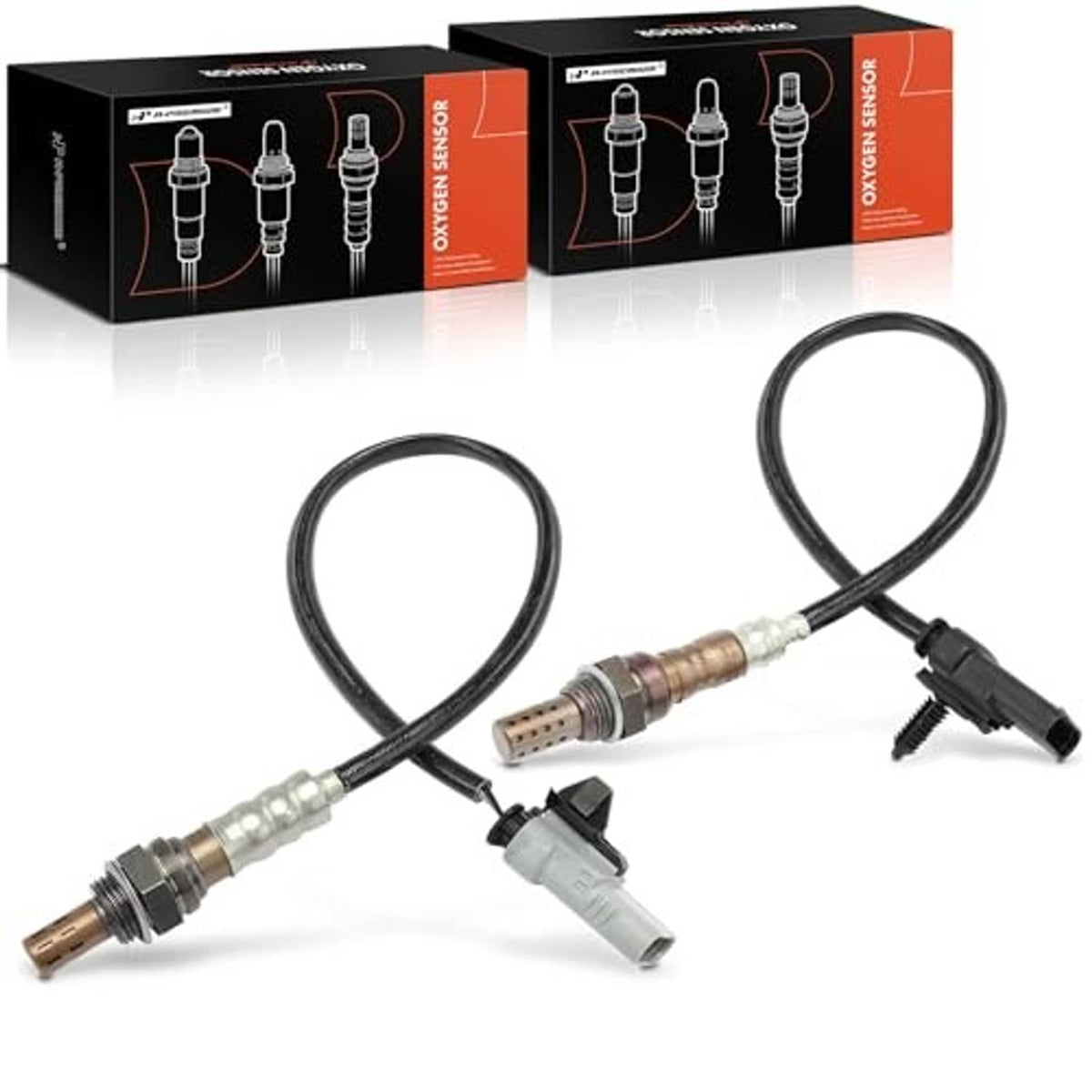 Heated oxygen sensor with metal probe, wiring harness, and plug-style electrical connector