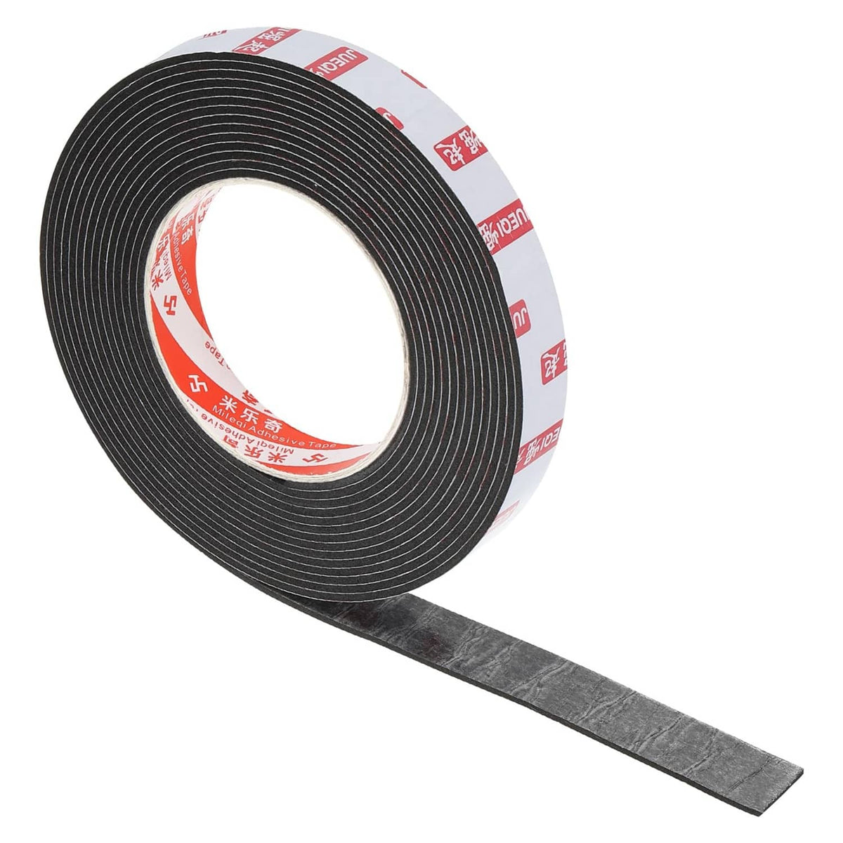 Black double-sided foam insulation tape roll with backing strip
