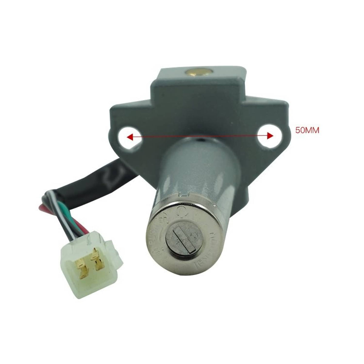 Ignition switch assembly with mounting bracket, key cylinder, and wire connector