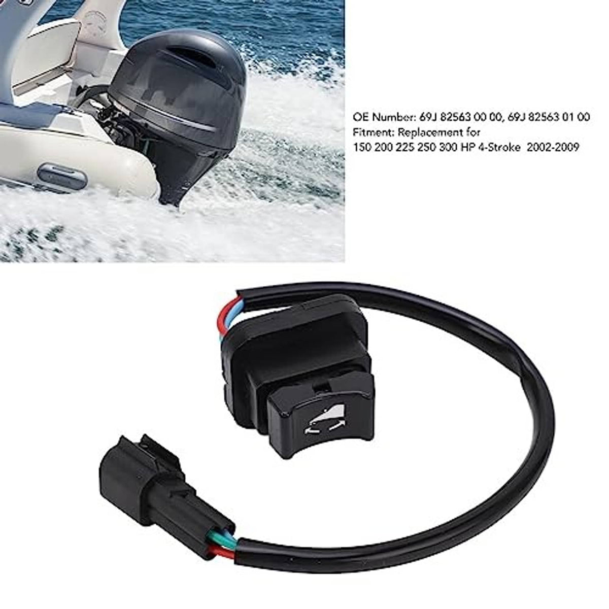 Black trim tilt switch with wiring harness and separate connector plug
