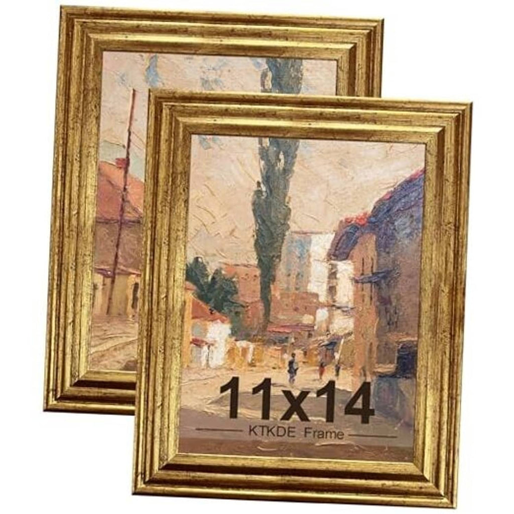Set of 2 ornate gold photo frames, 11x14 size, front view with artwork inserts.