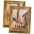 Set of 2 ornate gold photo frames, 11x14 size, front view with artwork inserts.